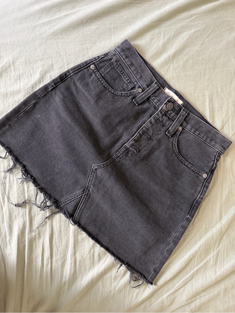 Black Frayed Hem Denim Skirt